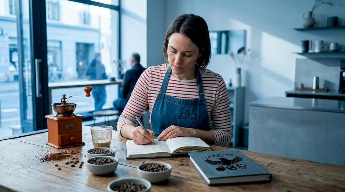 Barista sampling coffee beans from various regions