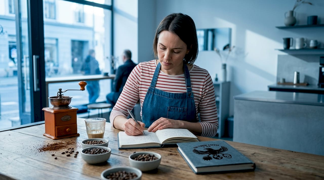 Barista sampling coffee beans from various regions