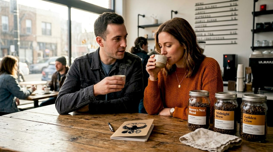 Coffee tasting in café with blend jars