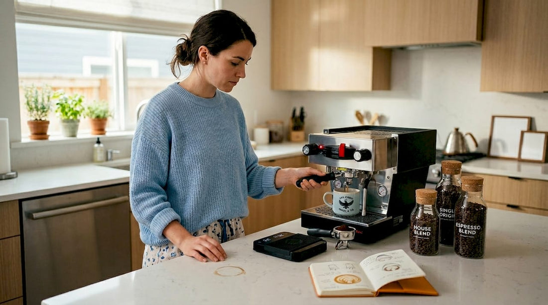 Woman making morning espresso at home