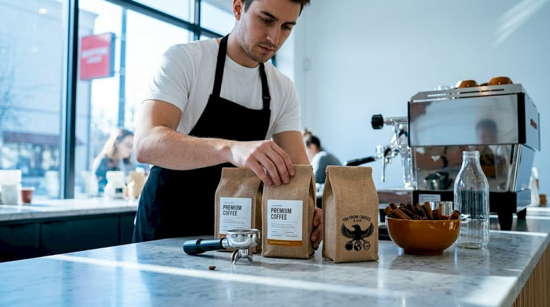 Barista arranging premium coffee beans for espresso
