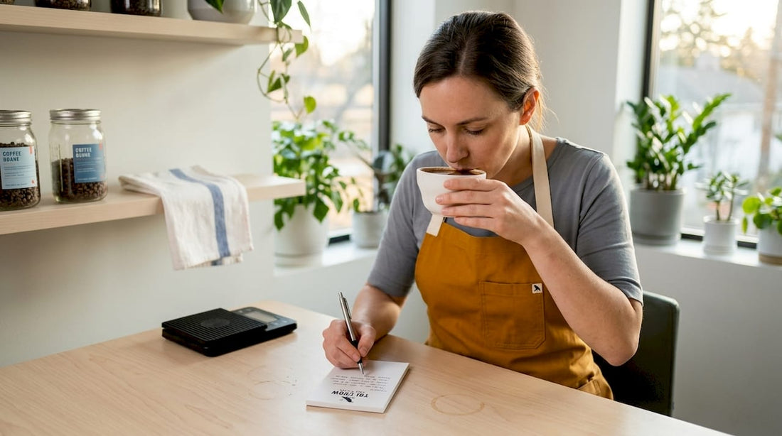 Coffee expert tasting at café table
