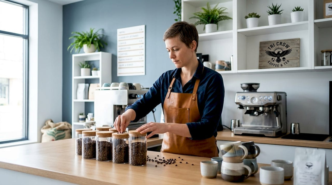 Barista sorting Arabica beans in Ethiopian café