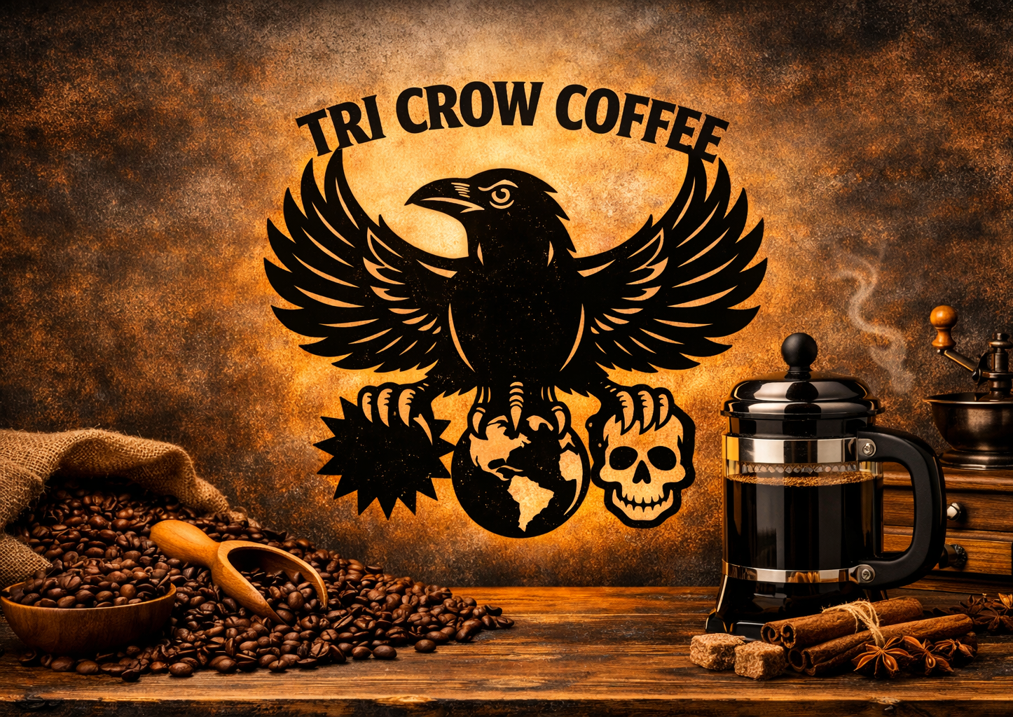 Tri Crow Coffee and Tea is premium small-batch coffee and tea for everyone - this is the logo banner for tricrowcoffee.com